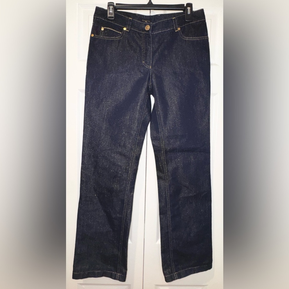 Escada Metallic Shimmer Straight Leg Jeans – Dark Indigo – Size 36 (US 6) – EUC